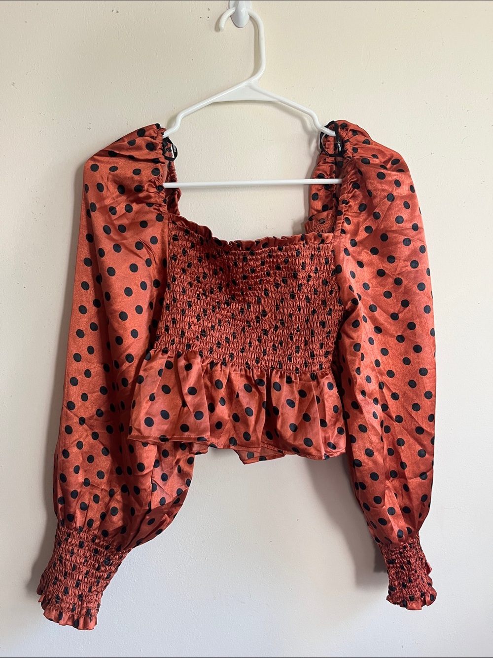 Polka Dot Smocked Peasant Top